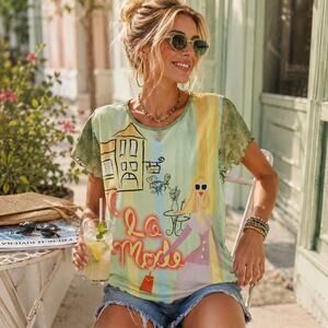 Susan Lawrence SZ XL 90s Y2K Cafe Ala Mode Graphic Sunglass Girl Tee Shirt